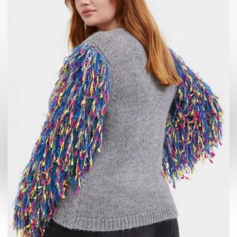 Torrid Her Universe Birds of Prey Gray Cardigan Colorful Fringe Sleeves Size 2X - Picture 2 of 7